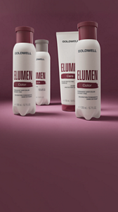 Goldwell Elumen Color product range displayed on a pink background