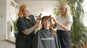Model posing for Blonde Made Better Product by Goldwell