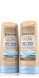 Jergens Natural Glow +Firming Wet Skin Moisturizer, Fair to Medium and Medium to Tan Shades, 7.5 FL. OZ