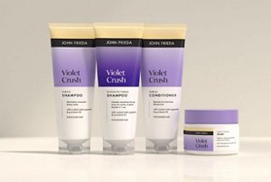 Graphic showing John Frieda's purple toning haircare range