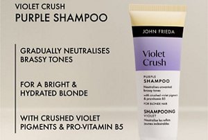 Graphic showing the benefits of Violet Crush shampoo