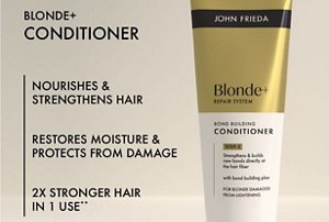 Graphic showing the benefits of John Frieda's bond-building conditioner