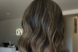 Caramel and chocolate highlights on dyed black hair