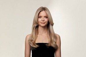 Beautiful smiling woman with light ash blonde hair