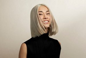 Woman with platinum blonde hair