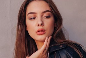 Woman with natural chocolate brown hair