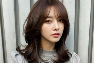 Young woman with fine hair with butterfly cut long layers