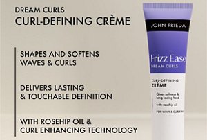 Graphic showing the benefit of using John Frieda's curl-defining cream