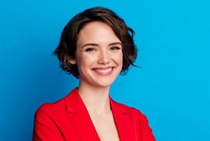 Woman with a short choppy bob styled in waves