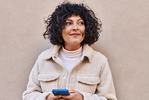 Woman with a tousled shag haircut