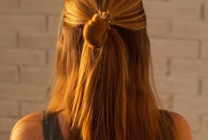 Woman with a long, layered haircut