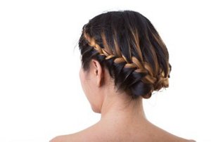 Woman with French braided updo hairstyle