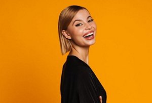 Elegant woman with a chin-length bob hairstyle