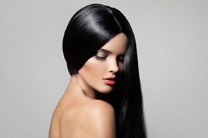Woman with long black shiny hair
