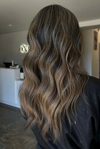 Caramel highlights on long black hair