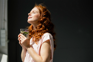 Woman with copper blonde hair