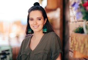 Woman with half-up bun hairstyle