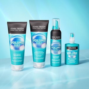 Set of Volume Lift products on a light blue background