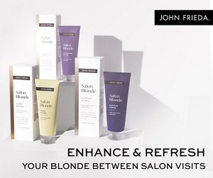 Set of three John Frieda toners for blonde hair against a white background