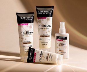 John Frieda PROfiller+ range against a cream background